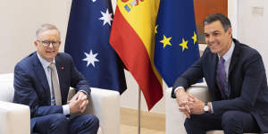 Anthony Albanese with Spanish Prime Minister Pedro Sanchez on Tuesday.