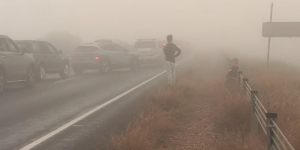 More than 20 vehicles were involved in a collision in heavy fog on the Western Freeway in Myrniong.