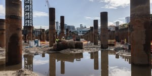 About 400 piles will be driven into the bed of Blackwattle Bay to support the Sydney Fish Market,ferry wharves and an adjacent foreshore promenade.