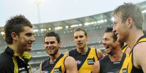 From left:Tigers Dustin Martin,Chris Newman,Luke McGuane,Ben Cousins and Daniel Connors in 2010.