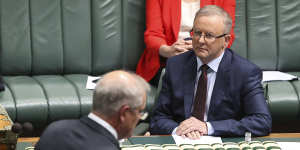 Prime Minister Scott Morrison and Opposition Leader Anthony Albanese during Question Time at Parliament House in Canberra.