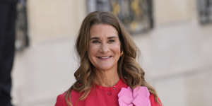 FILE - Co-chair of the Bill&Melinda Gates Foundation Melinda French Gates smiles as she leaves the Elysee Palace,June 23,2023,in Paris. Melinda French Gates will step down as co-chair of the Bill&Melinda Gates Foundation,the nonprofit shone of the largest philanthropic foundations in the world that she helped her ex-husband Bill Gates found more than 20 years ago. (AP Photo/Christophe Ena,File)