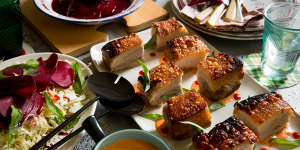 Star anise roasted pork belly with spicy Sriracha mayo.