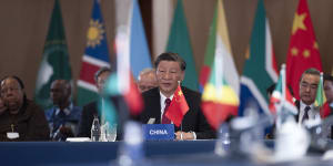 President of China Xi Jinping speaks at the China-Africa Leaders’ Roundtable Dialogue on the last day of the BRICS Summit,in Johannesburg,South Africa.