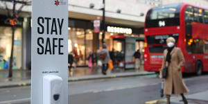 A hand sanitising station on Oxford Street in London this week.