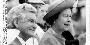 Bob Hawke with the Queen at the unveiling of the National Naval Memorial in Canberra in March 1986. 