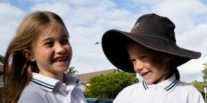 Eva Boyd and Madeline Pires,both 6,walk to Galilee Catholic Primary School in Bondi Beach. 