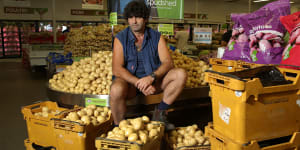 Tony Galati with potato displays,at his Spud Shed retail outlet in Jandakot,Perth,Western Australia. Photographed on 20th April,2015. Photo by Philip Gostelow Tony Galati with potato stocks in the warehouse at his Spud Shed retail outlet in Jandakot,Perth,Western Australia. Photographed on 20th April,2015. Photo by Philip Gostelow