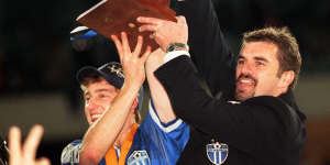 Ange Postecoglou after winning the NSL with South Melbourne in 1999.