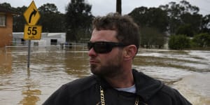 CJ Turner this week carried out search and rescue missions in his runabout boat in Shanes Park,in Sydney’s west,pulling neighbours and stricken farm animals from the floodwaters.