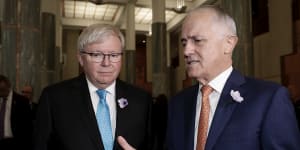 Malcolm Turnbull and Kevin Rudd matched each other’s big donations to Crikey’s defence