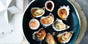 Freshly shucked oysters with finger lime and chilli dressing.