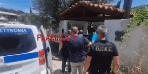 James Dalamangas is led into a police van by Greek authorities.