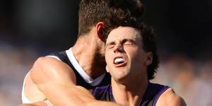 Jordan Clark played well for Fremantle against Carlton,but gave away a crucial free kick in the final minute that allowed the Blues to stretch their lead.