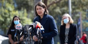 She’s back:Premier Gladys Berejiklian at Wednesday’s COVID-19 press conference,her second appearance this week,even though she had indicated they would stop as of last Friday.