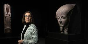 Marie Vandenbeusch,a curator from the British Museum,with a fragment of the sarcophagus lid of Pharaoh Ramses V.
