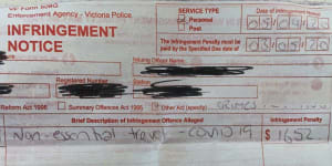 The infringement notice handed to the 17-year-old. 