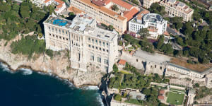 Monaco-Ville,also known as The Rock,from the air.