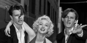 A sometimes gleesome threesome:Marilyn enjoys the company of Cass Chaplin (Xavier Samuel) and Eddie Robinson Jr (Evan Williams). 