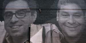 A Washington mural depicting Ameircan hostages abroad:Namazi is on the left. At right is Jose Angel Pereira,an American held in Venezuela.