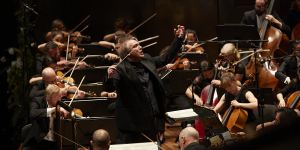 Conductor Jaime Martin leads the Melbourne Symphony Orchestra at their opening gala.