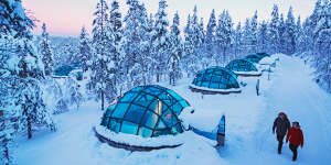 Glass igloos at Kakslauttanen Arctic Resort,Lapland,Finland. 