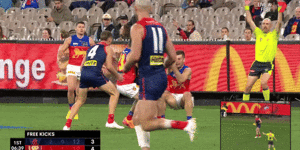The contentious tackle involving Charlie Cameron and Jake Lever.