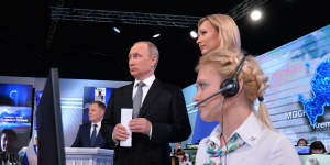 Putin on state TV for his annual call-in show where he hears and helps solve citizens’ problems.