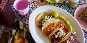 Tacos and tamales at Itacate Mexican Restaurant,Redfern. 