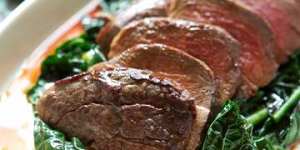 Roasted eye fillet on wilted cavolo nero at Du Fermier.