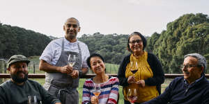 Avani winery has provided a base for Indian chefs,including Biji Dining’s Harry Mangat and Sandy Soerjadhi (second and third from left). They’re pictured with the Singh family,son Rohit (far left),Shashi and Devendra.