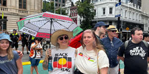 Invasion Day protesters and pro-Palestinian supporters gathered in Brisbane on Sunday morning.