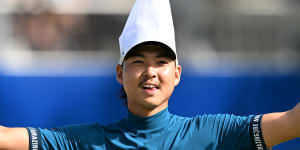 Min Woo Lee wearing a chef’s hat during the Australian PGA Championship.