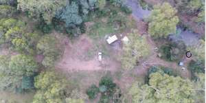A police crime scene photo of Bucks Camp in the remote Wonnangatta Valley.