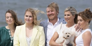 Dutch King Willem-Alexander and Queen Maxima and their daughters (from left),Ariane,Catharina-Amalia and Alexia,and dog Mambo.