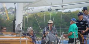 Malcolm Turnbull at the wheel of Southwinds during the Making Waves charity regatta earlier this year.