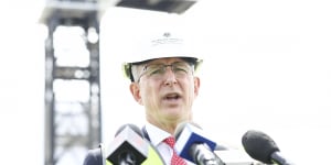 Infrastructure Minister Paul Fletcher at the Western Sydney Airport construction site last year.