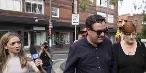 Stuart Ayres and Marise Payne arrive at a Liberal drinks function after the NSW election.