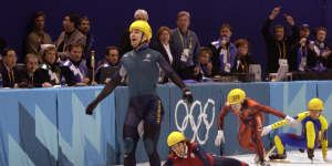 Steven does a Bradbury to win Australia’s first Winter Olympics gold medal.