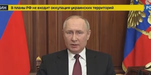 Russian President Vladimir Putin announces the invasion.