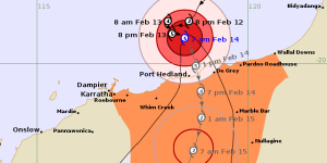 The predicted path of Severe Tropical Cyclone Zelia as of 7am on Friday.