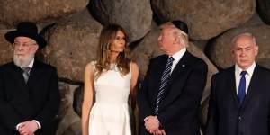 US President Donald Trump and Melania Trump,next to Israeli PM Benjamin Netanyahu,on tour in Israel.