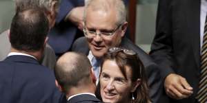 Celia Hammond (here being congratulated after her maiden speech in 2019 by Treasurer Josh Frydenberg and Prime Minister Scott Morrison) has ties to all three main groupings.