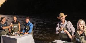 Sheridan Beaumont,right,and her father,Phil Barry-Cotter,second from right,run tours at their oyster farm north of Sydney.