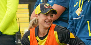 Support role:Injured Australian allrounder Ellyse Perry watched on as her side dominated.