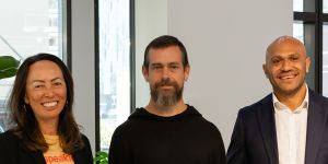 Leah Armstrong,co-founder&Chairperson at FAC;Jack Dorsey,Block head;Brian Wyborn,managing partner at FAC in Melbourne.