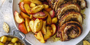 Neil Perry's porchetta with summer fruits.