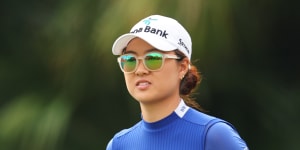 NAPLES,FLORIDA - NOVEMBER 18:Minjee Lee of Australia reacts to her birdie putt on the 13th green during the second round of the CME Group Tour Championship at Tiburon Golf Club on November 18,2022 in Naples,Florida. (Photo by Michael Reaves/Getty Images)