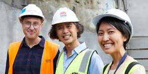 Artist Lee Mingwei on the site with architect Asano Yagi from SANAA and senior project engineer Jesse Moss from Richard Crookes Construction.