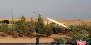 A member of Islamic State militants fires a Grad missile towards Kurdish-led forces in Manbij.